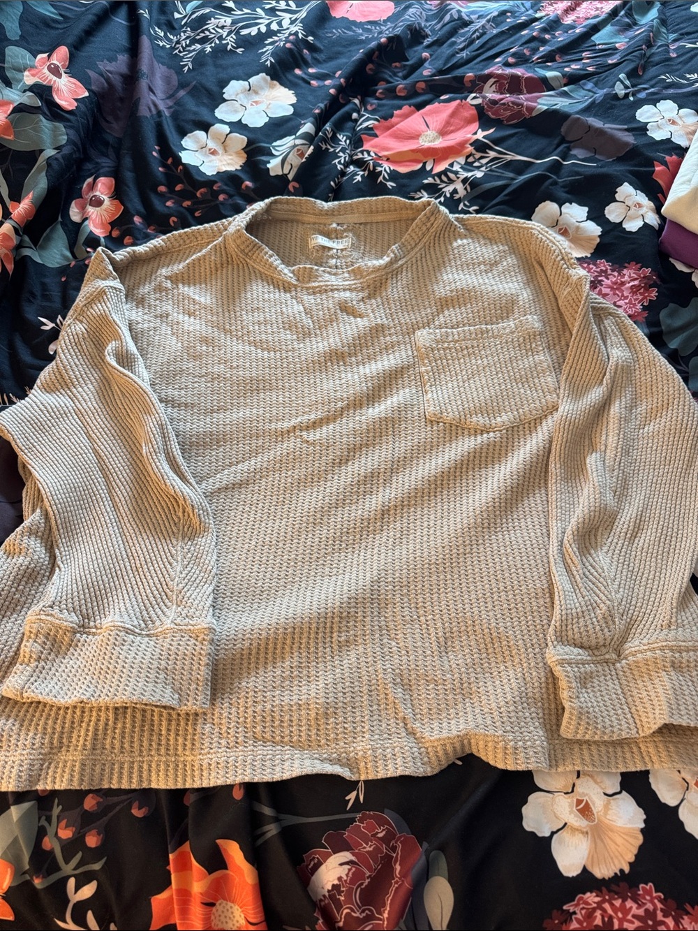 We The Free Waffle-Knit Long Sleeve Shirt in Beige